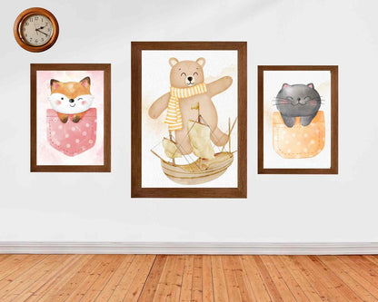 Adorable Animal Kingdom: A Trio of Digital Poster Delights for Your Little One's Room!