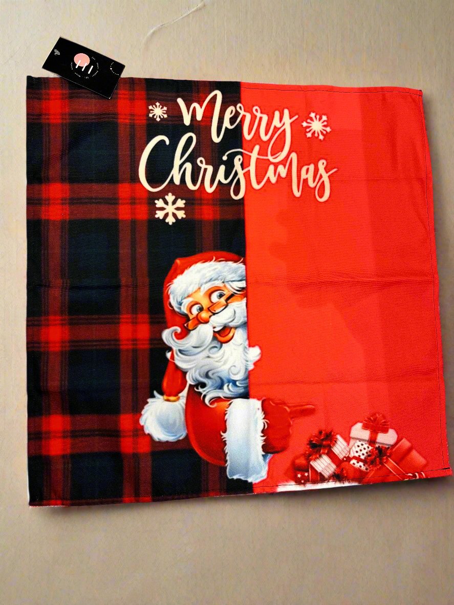 Edi's Christmas Collection Showcasing the Table Cloth in the design  "Santa With Gifts - Table Cloth - Set of 2"