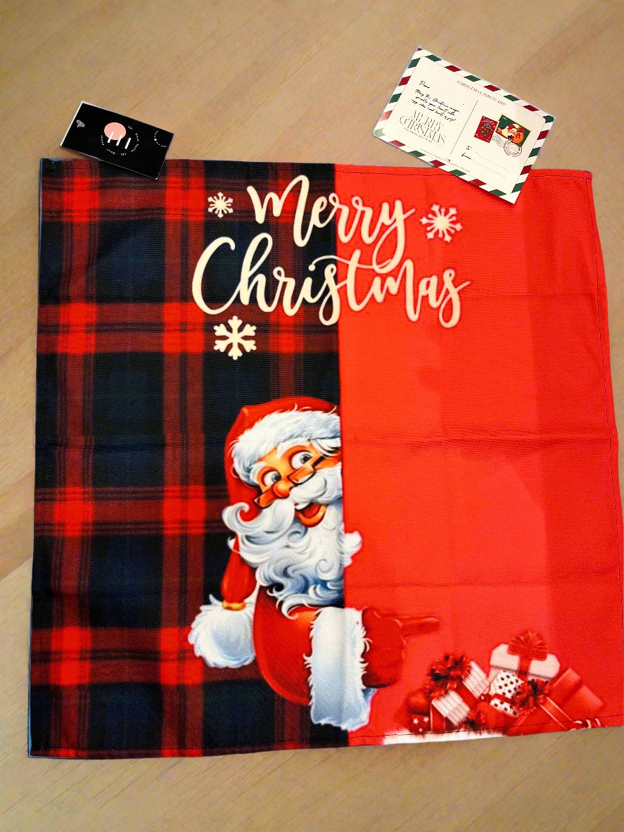 Edi's Christmas Collection Showcasing the Table Cloth in the design  "Santa With Gifts - Table Cloth - Set of 2"