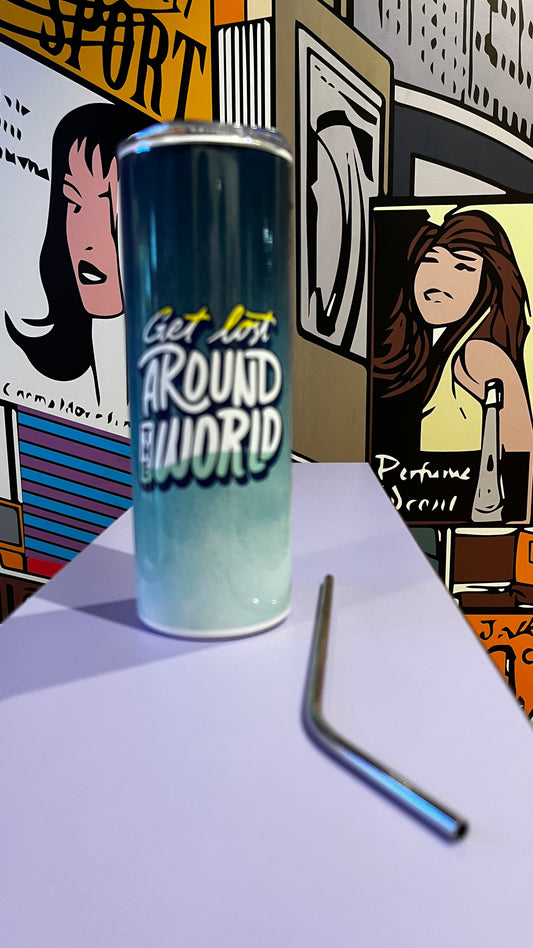 Get Lost Around The World - Tumbler Bottle with Steel Straw