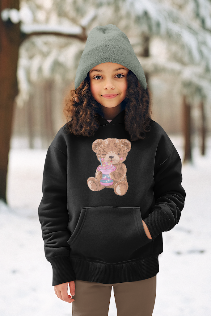 Sipping Teddy Unisex Kids Hoodie