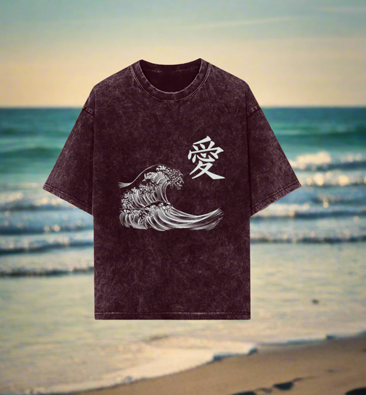 Front view of Edi's Urban Zen Collection featuring the Calming Wave Design in Maroon color Overzied T-Shirt