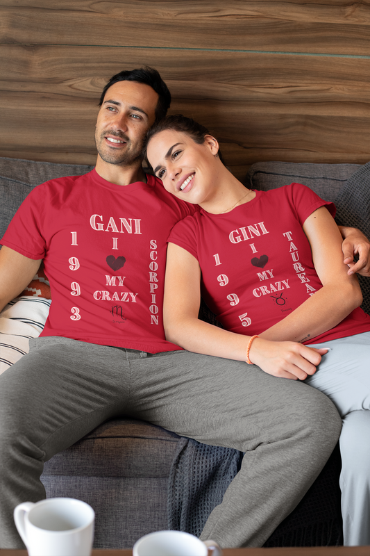 Custom Name and Sun-sign Couple's T-Shirt (Pack of 2)